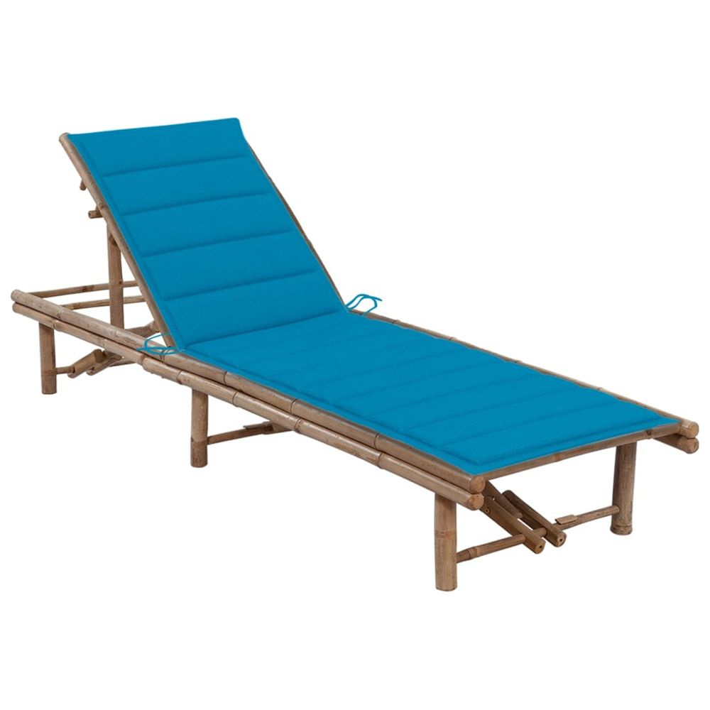 Chaise longue de jardin avec coussin bambou bain de soleil