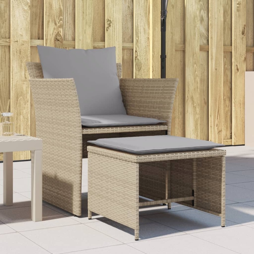Chaise de jardin avec tabouret beige résine tressée