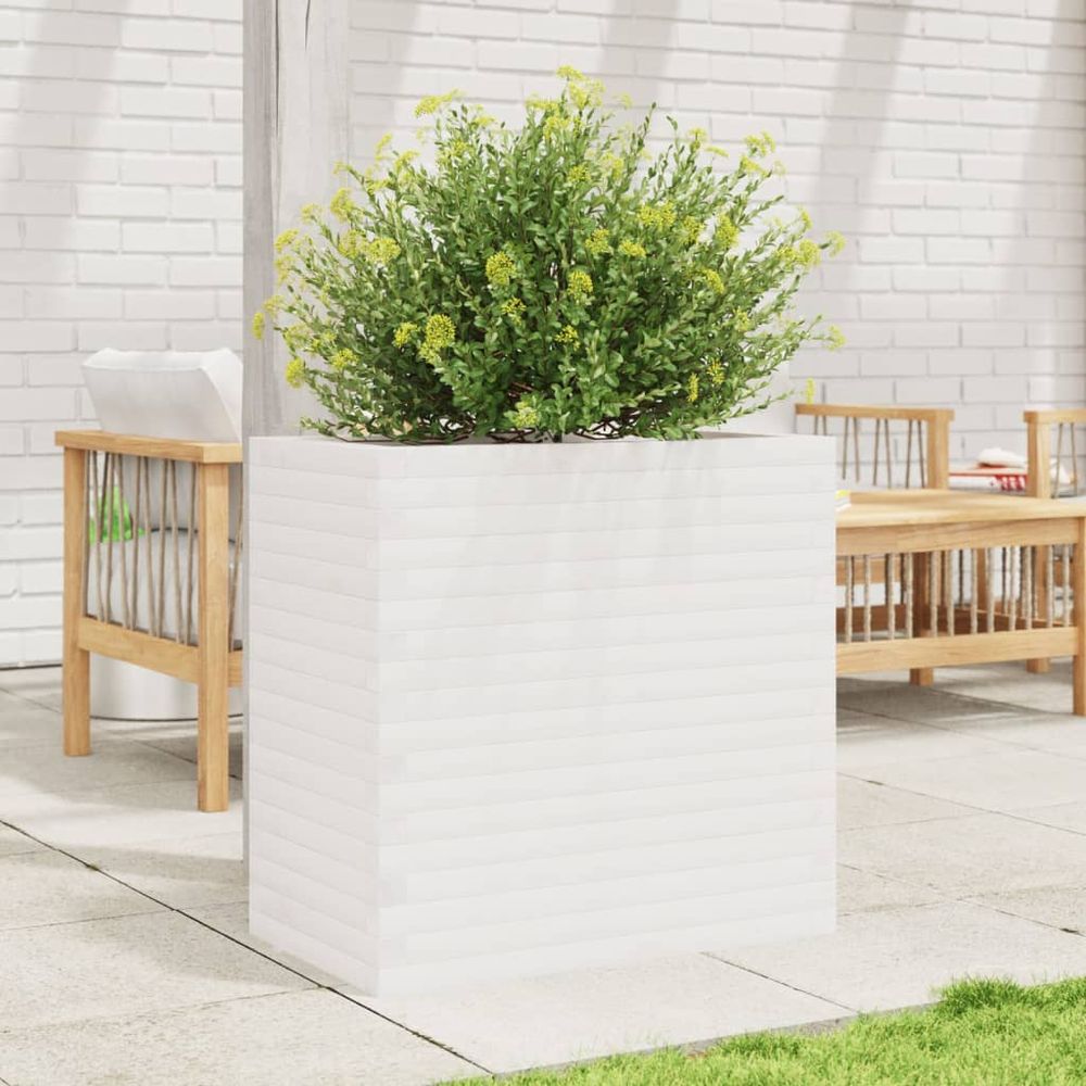 Jardinière en bois de pin massif bac à fleurs pour jardin terrasse blanc 70cm