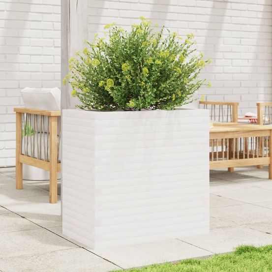 Jardinière en bois de pin massif bac à fleurs pour jardin terrasse blanc 70cm