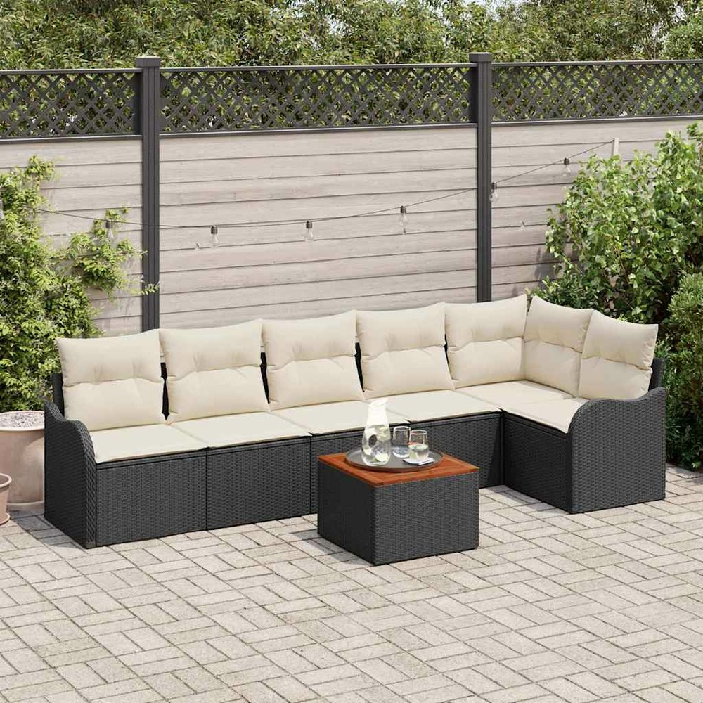 Ensemble de canapé de jardin avec coussin 7 pcs noir polyrotin