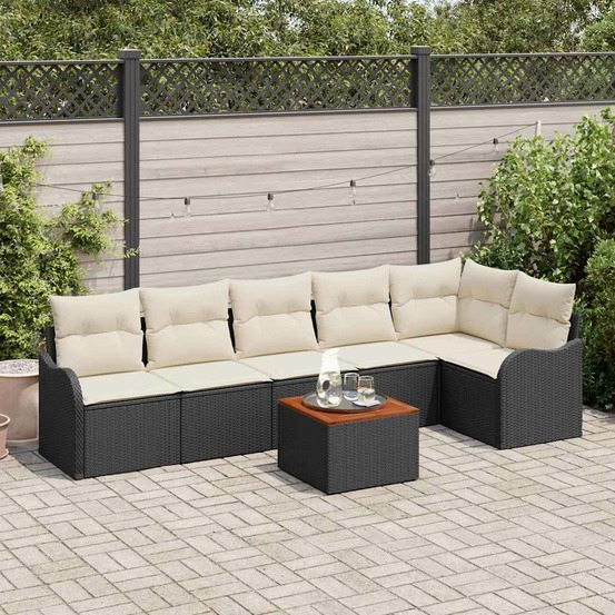 Ensemble de canapé de jardin avec coussin 7 pcs noir polyrotin