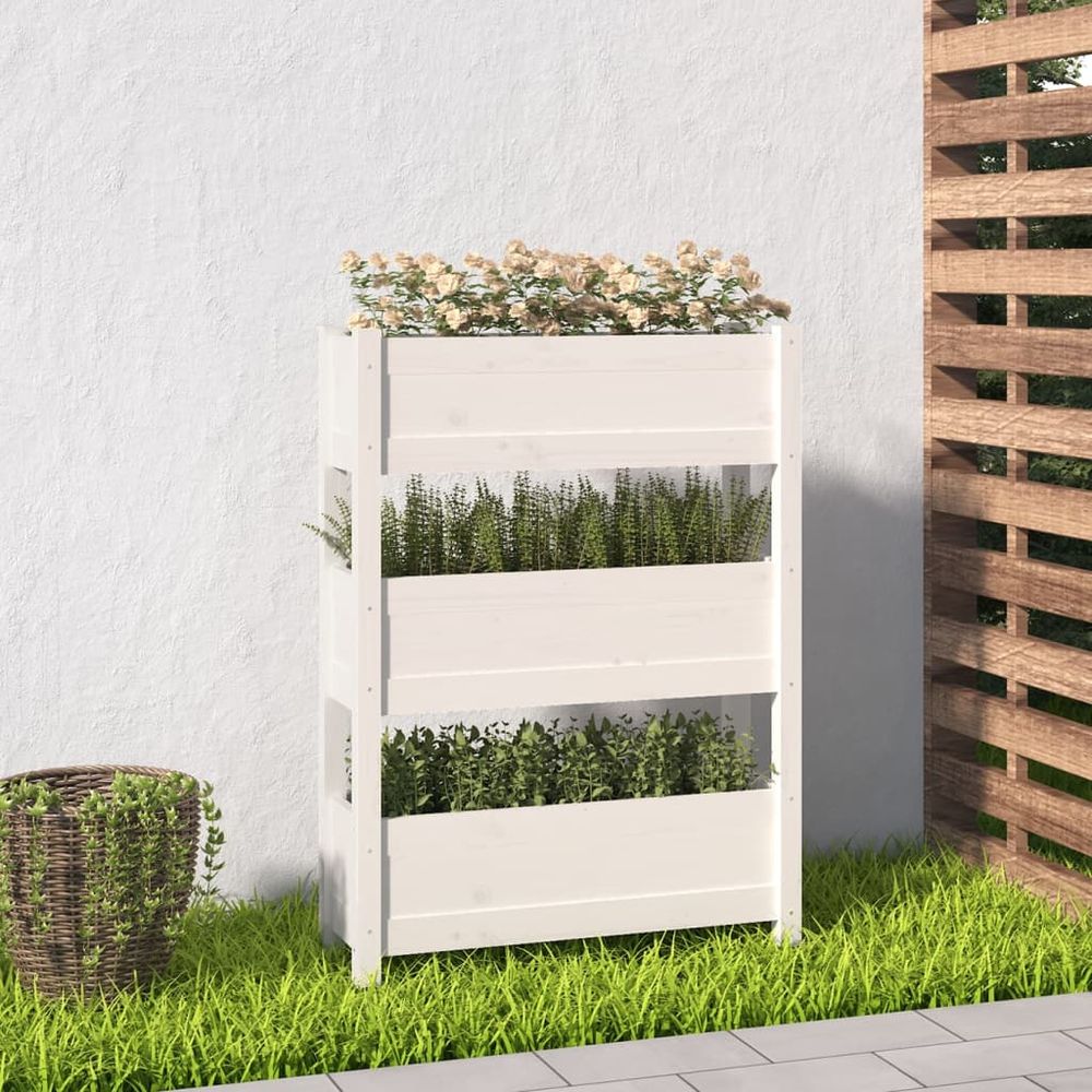 Jardinière verticale 3 bacs en bois de pin petit balcon 77 cm blanc