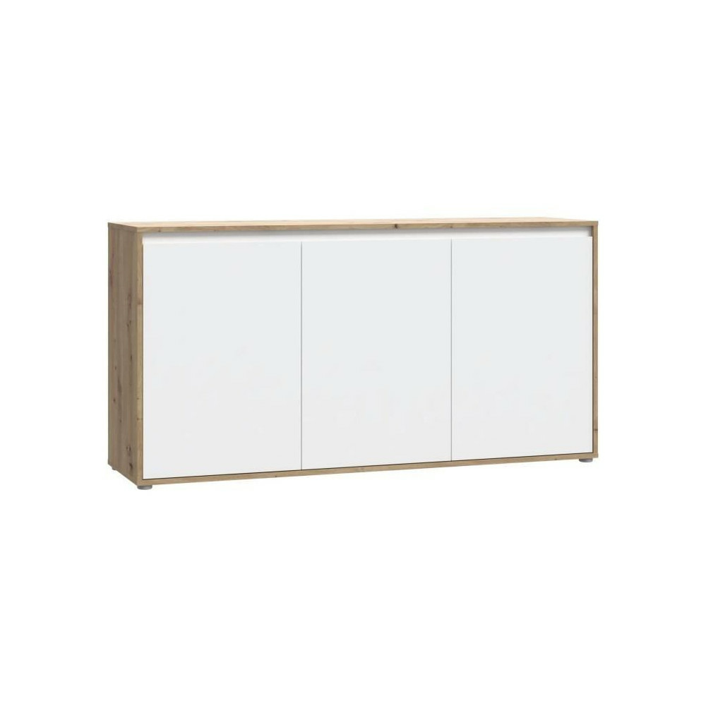 Buffet - skelpe - blanc mat et chene - 3 portes + 3 tablettes - 152,6 x 42 x 78,5 cm