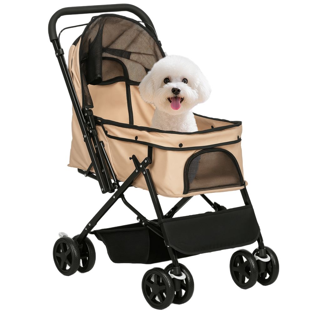 Poussette pour chien acier avec guidon réversible pliable panier rangement 76x52x95cm marron