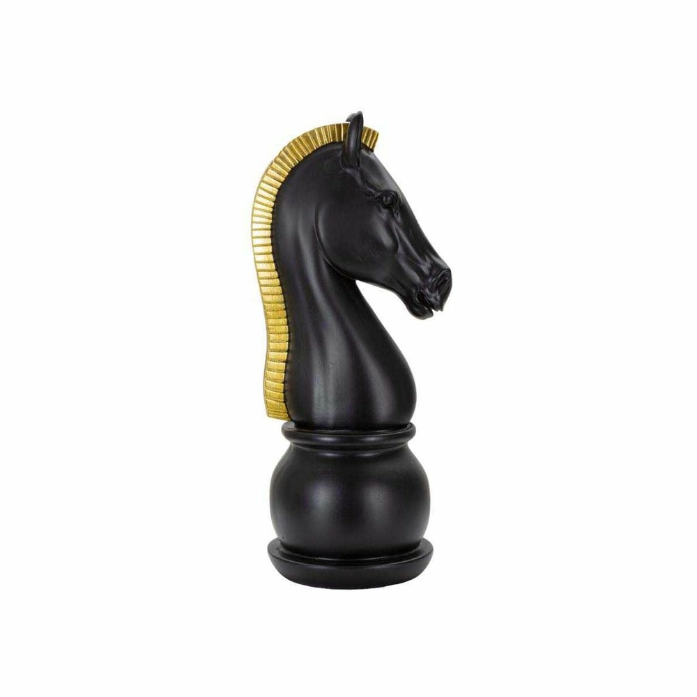 Figurine échec décoratif en polyrésine noire et dorée cavalier modèle 2