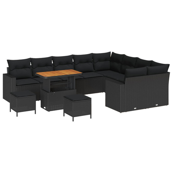 Ensemble de canapé de jardin avec coussin 12 pcs noir