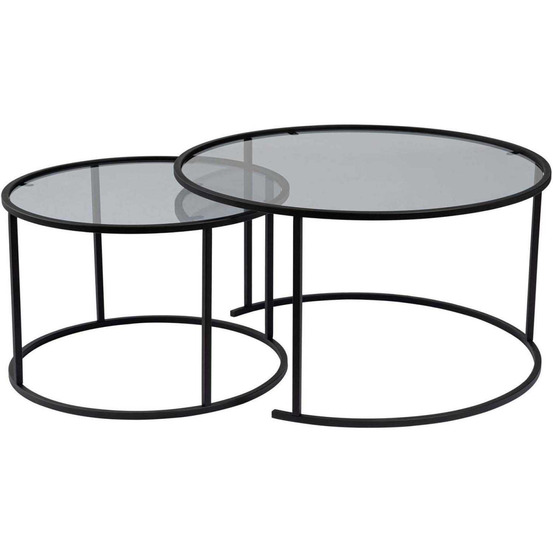 Ensemble de 2 tables gigognes rondes en métal et verre auruma
