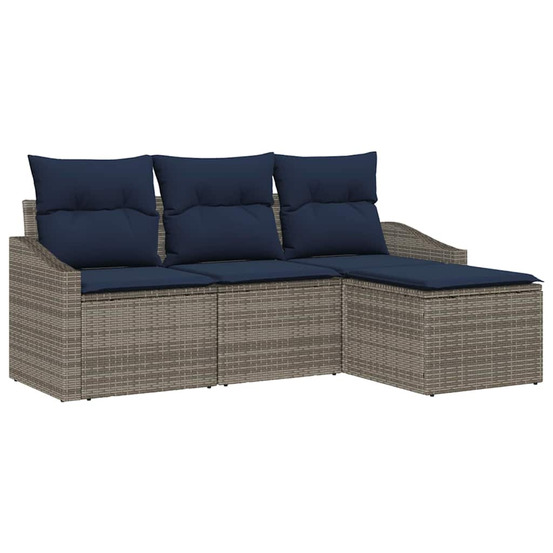 Ensemble de canapés avec coussin 4 pcs gris et marine polyrotin