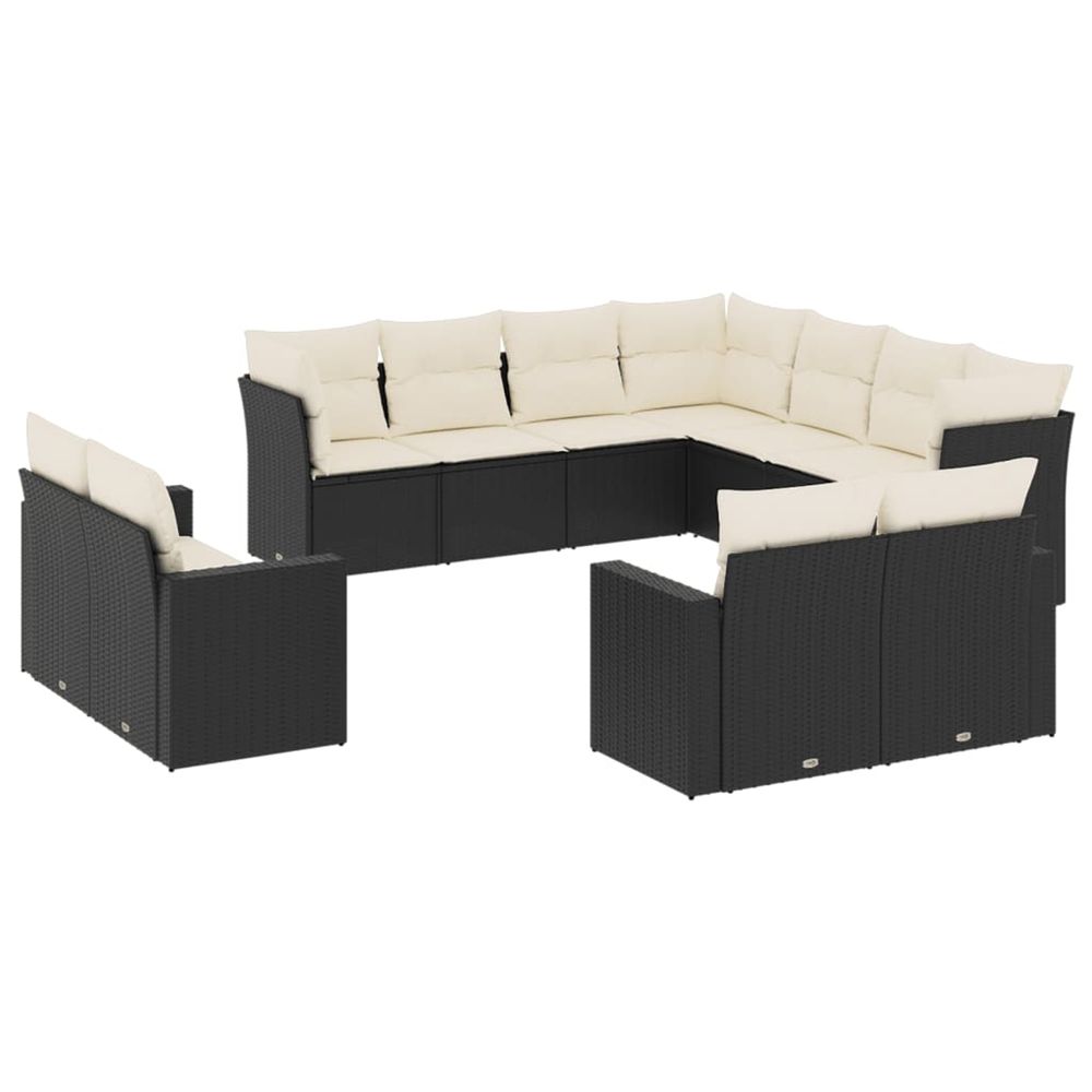 Salon de jardin 11 pcs avec coussins noir résine tressée