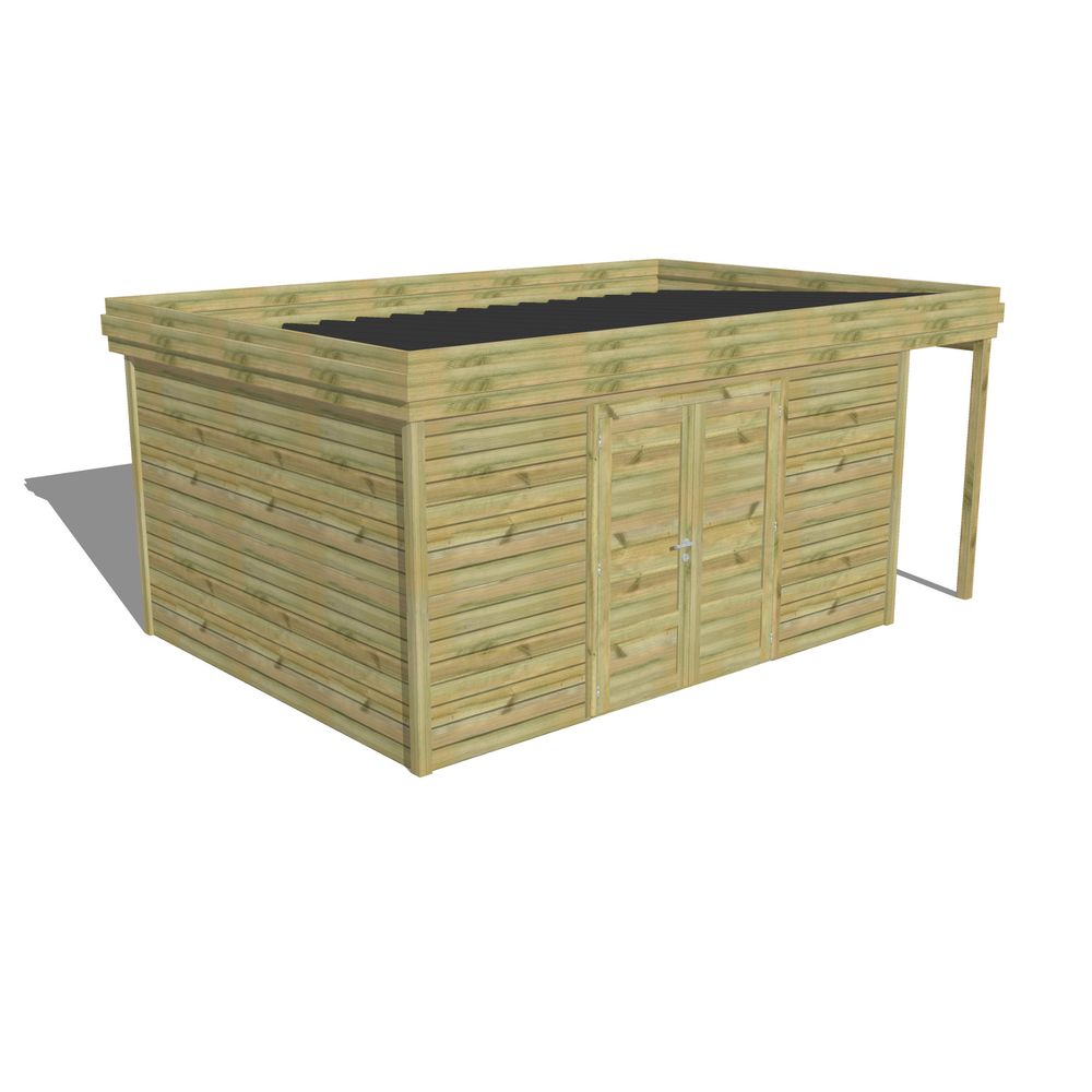 Abri de jardin bois pin traité autoclave 27mm - 5,34x3,44m / 18m2 - bac acier - abri français