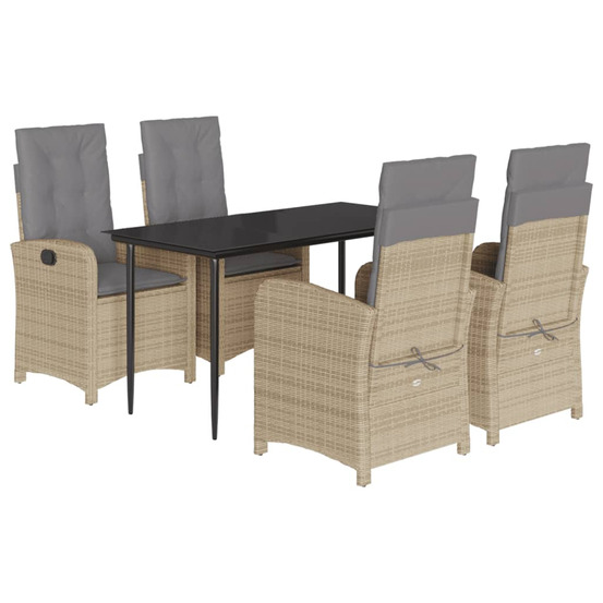 Ensemble à manger de jardin coussins 5 pcs mélange beige rotin