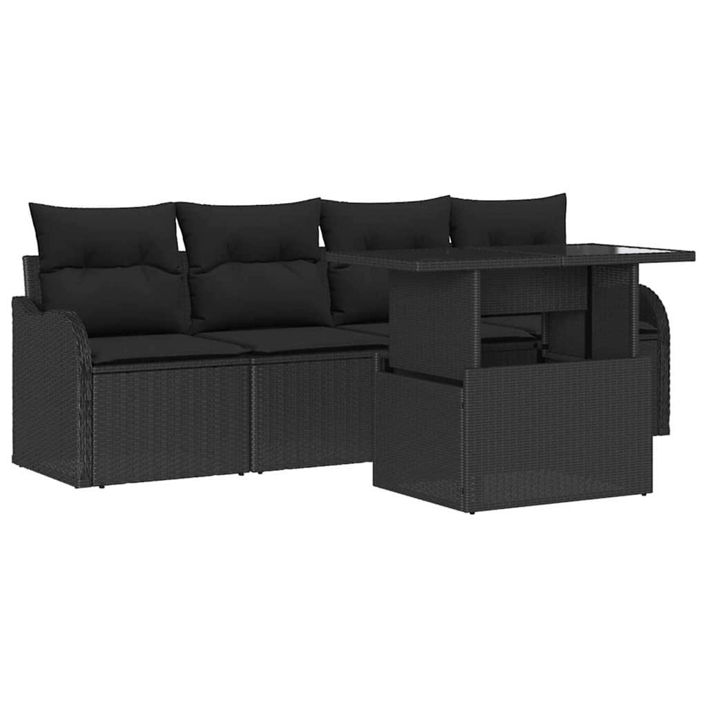 Ensemble de canapé de jardin avec coussin 5 pcs noir poly rotin