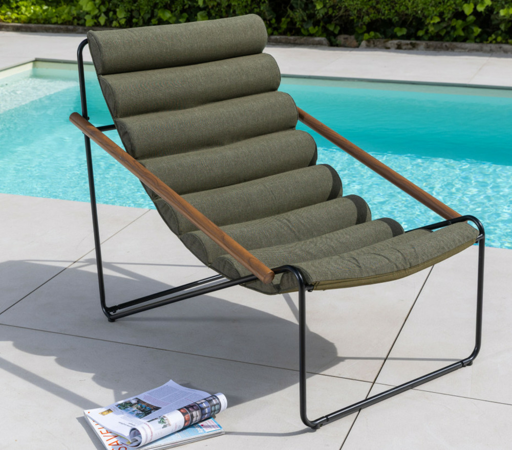 Fauteuil de détente en acier - bois et vert - savane