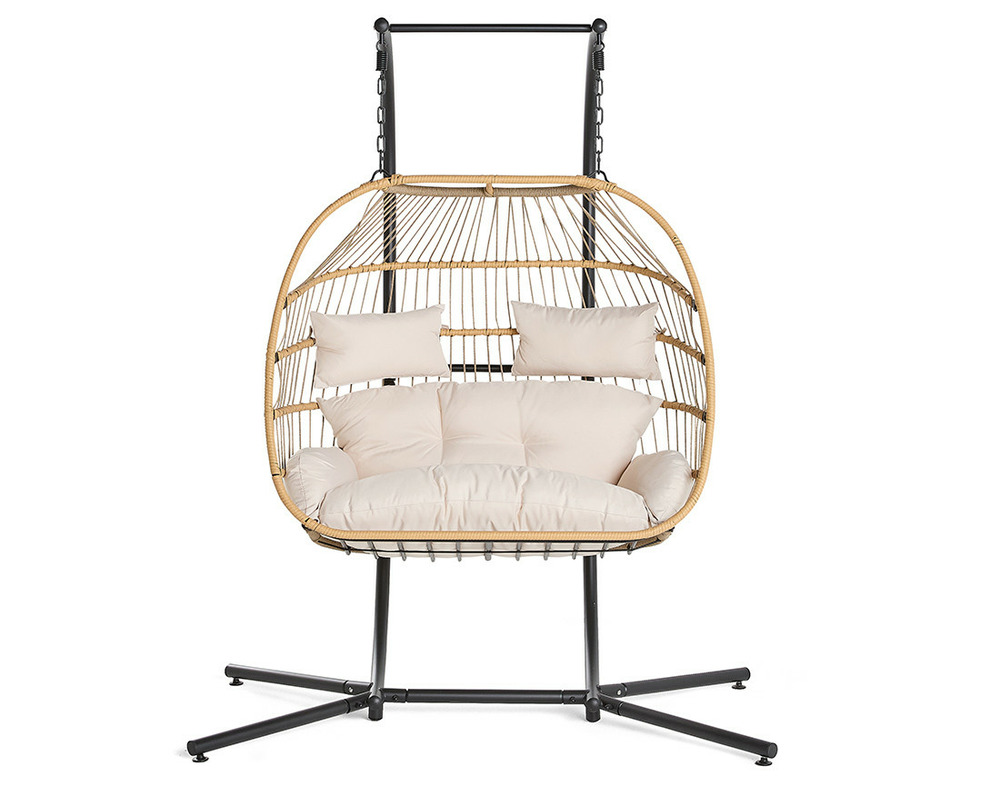 Mirella - fauteuil suspendu 2 places - naturel et coussins beiges