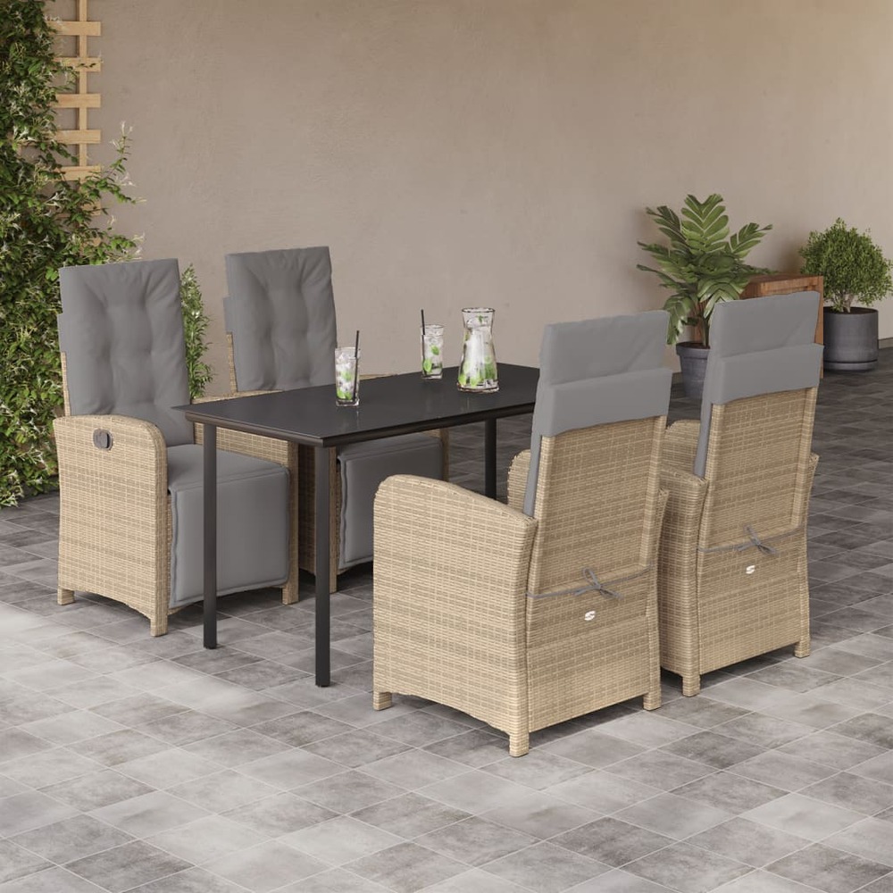 Ensemble à manger de jardin avec coussins 5pcs beige poly rotin