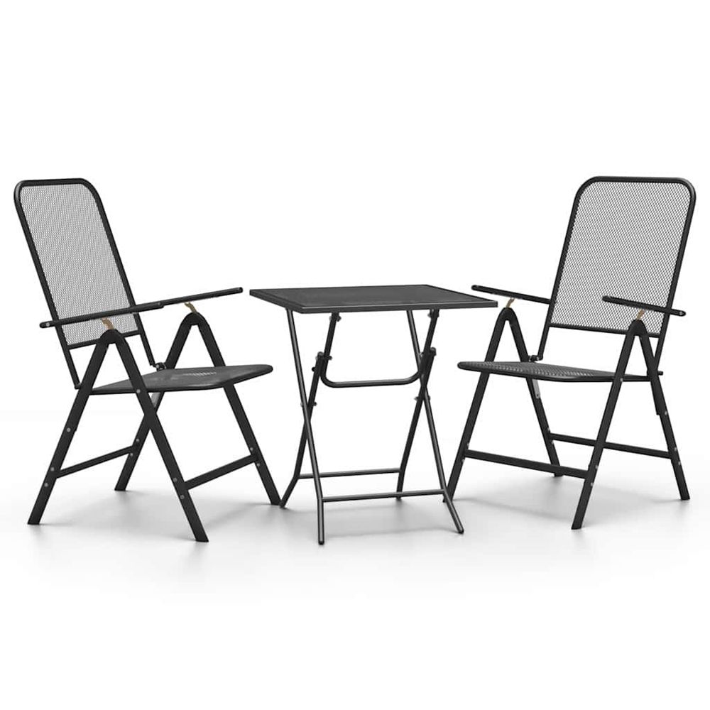 Ensemble à manger de jardin 3 pcs maille métal anthracite