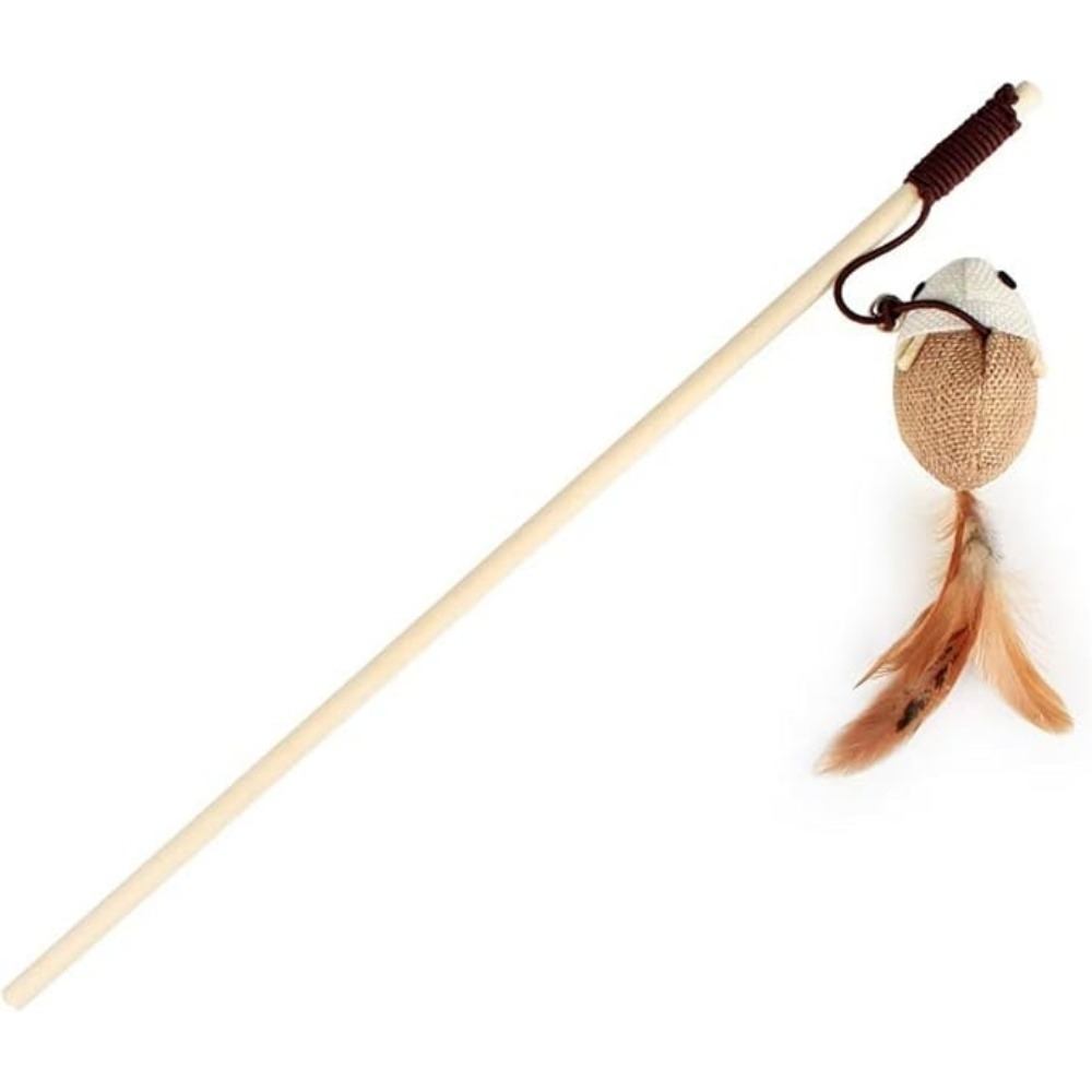 Jouet plumes chat bâton bois interactive clochette