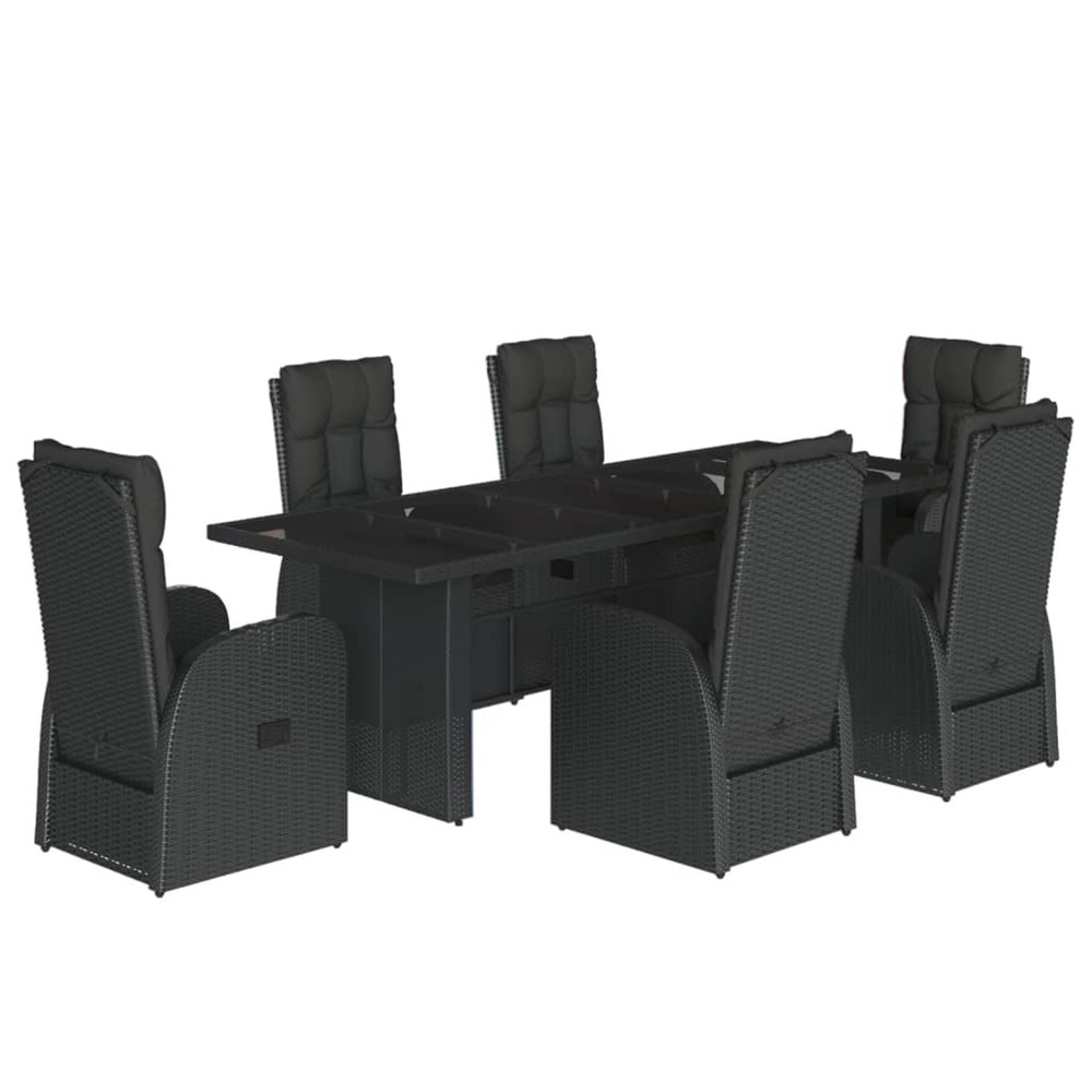 Ensemble à manger de jardin coussins 7 pcs noir résine tressée