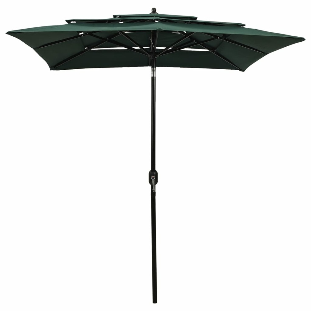 Parasol de jardin à 3 niveaux avec mât en aluminium vert 2x2 m
