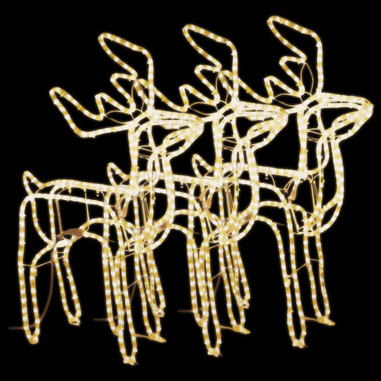 Rennes de noël 3 pcs blanc chaud 76x42x87 cm