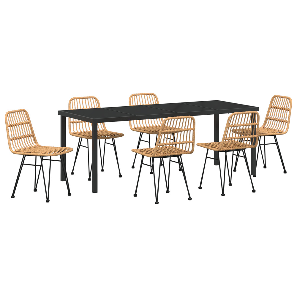 Ensemble de dinette de jardin 7 pièces brun poly rotin