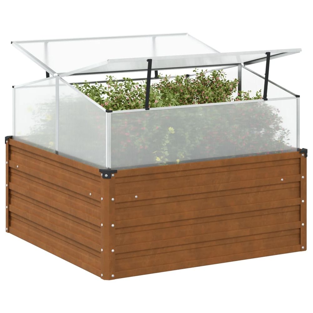Carré potager acier corten avec serre de forçage 100x100cm jardin