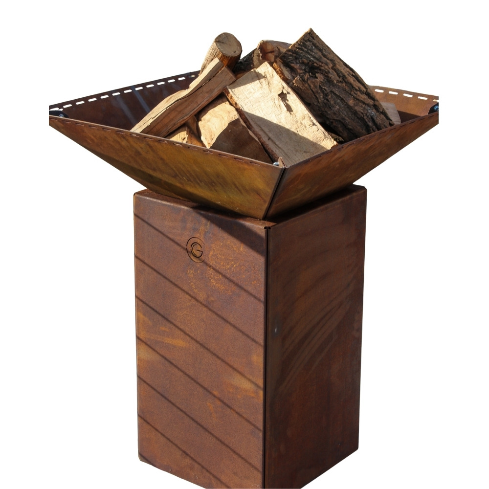 Cevenol simple cuve corten - brasero carré sans rangement bois - robuste et esthétique pour une intégration parfaite en extérieur