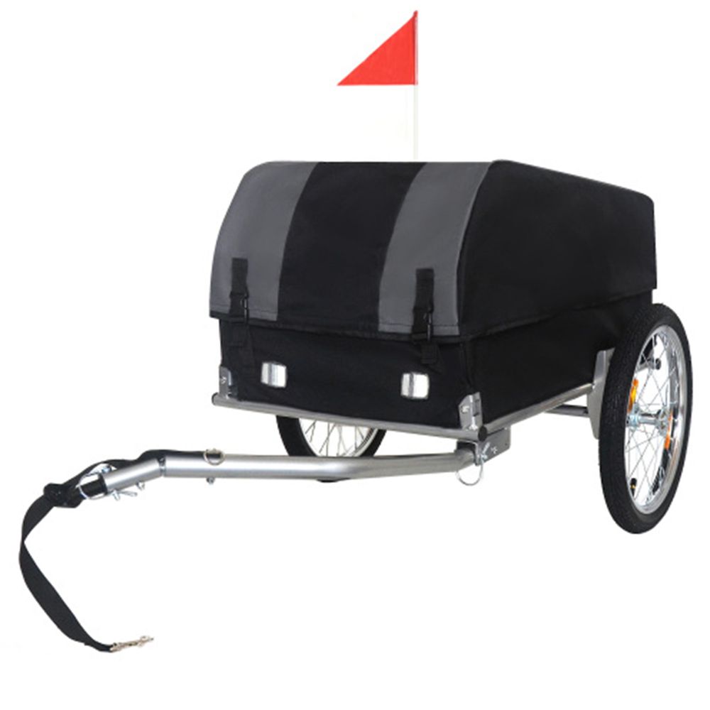 Remorque vélo cargo acier pour courses et camping bâche étanche pliable 40 kg gris noir