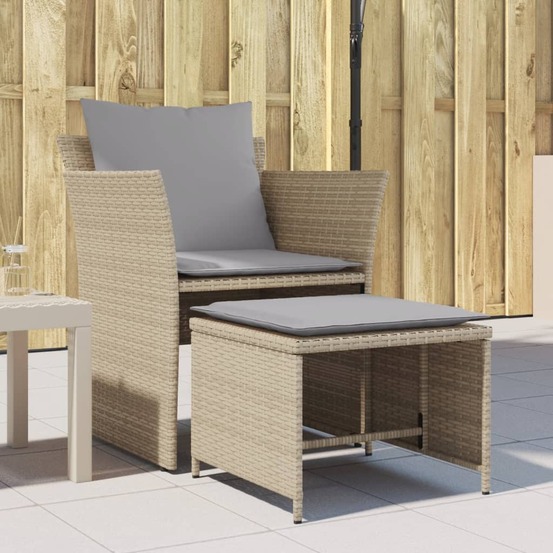 Chaise de jardin avec tabouret beige résine tressée