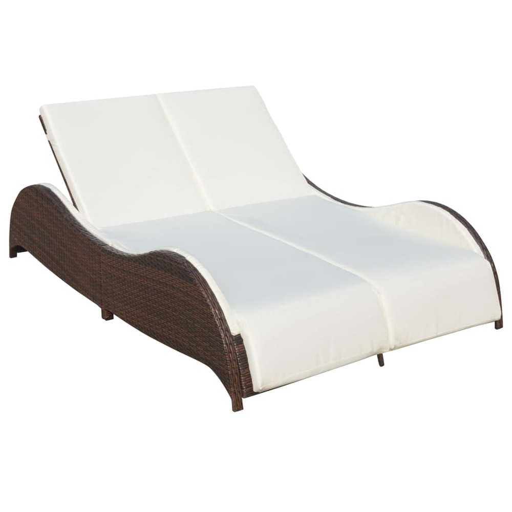 Chaise longue double avec coussin résine tressée marron