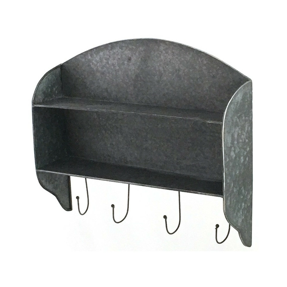 Etagère murale en zinc gris avec crochets 51 x 12 x 43 cm