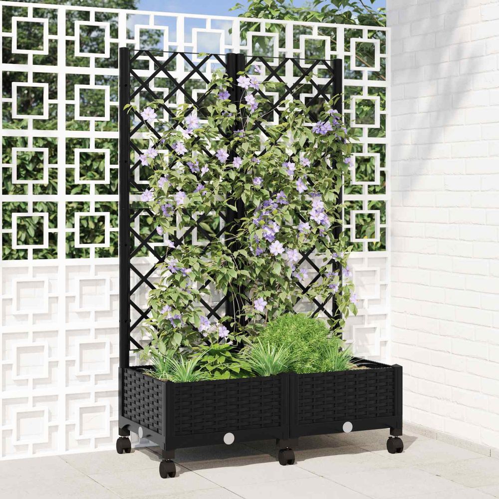 Jardinière extérieur pp avec treillis sur roues pour plantes 80x40x131cm noir