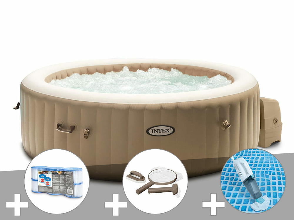 Kit spa gonflable purespa sahara rond bulles 4 places + 6 filtres + kit d'entre