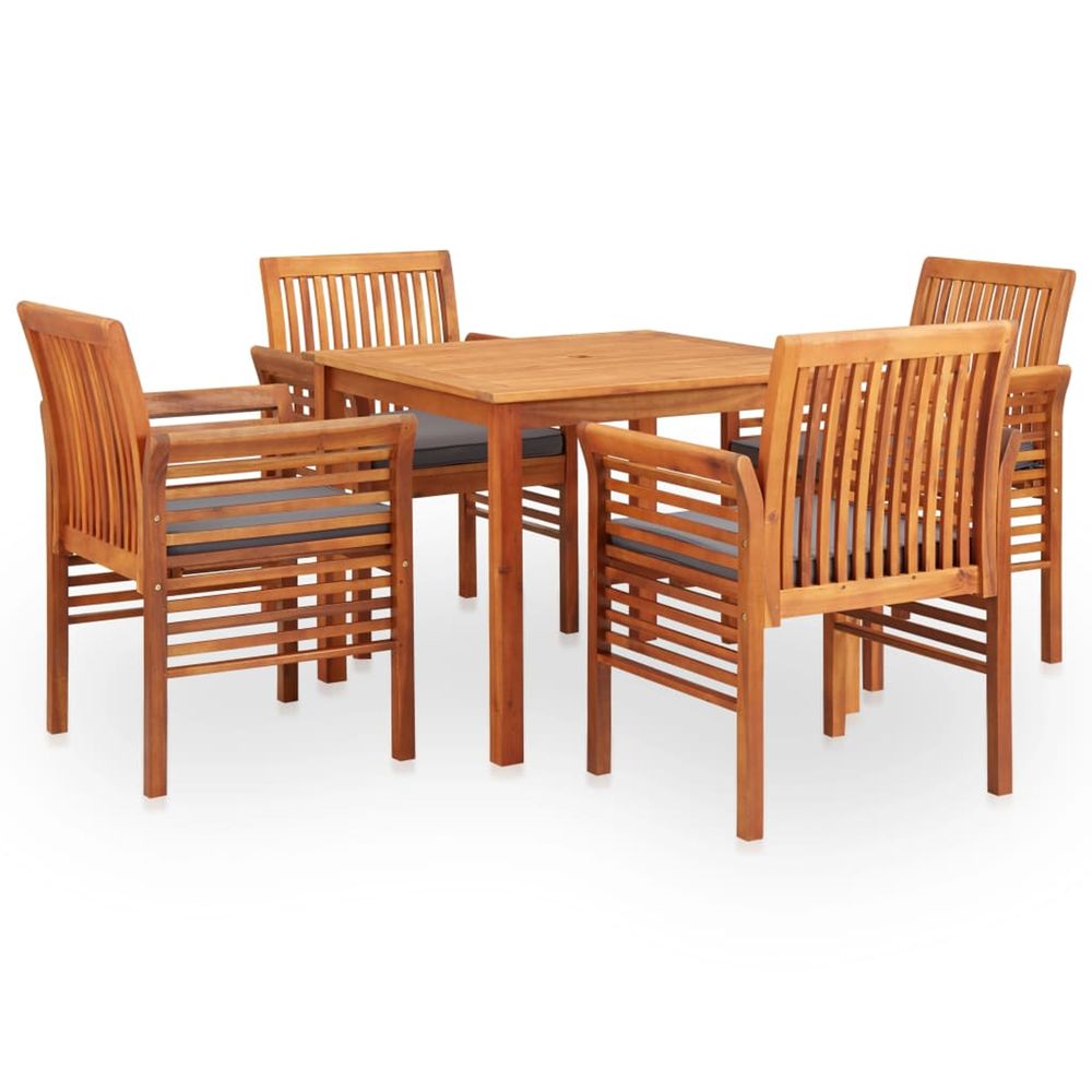 Ensemble à manger d'extérieur 5 pcs et coussins acacia solide