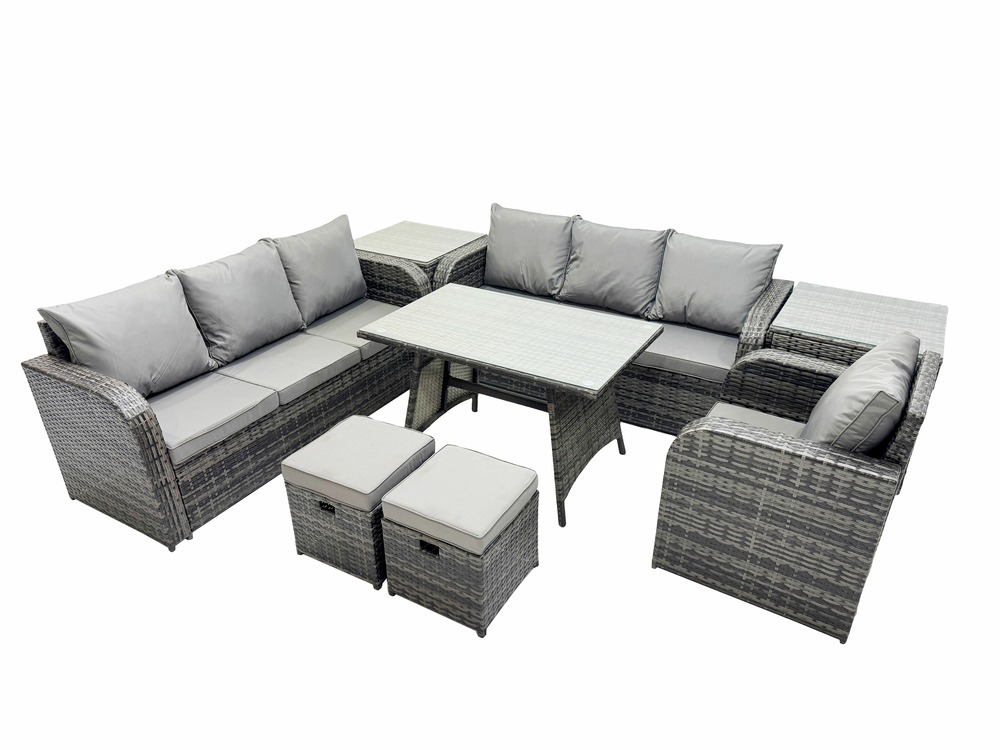 8 pièces ensemble de meubles de jardin en polyrotin avec table à manger fauteuil 2 petits tabourets 2 tables d'appoint