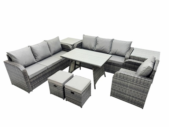 8 pièces ensemble de meubles de jardin en polyrotin avec table à manger fauteuil 2 petits tabourets 2 tables d'appoint