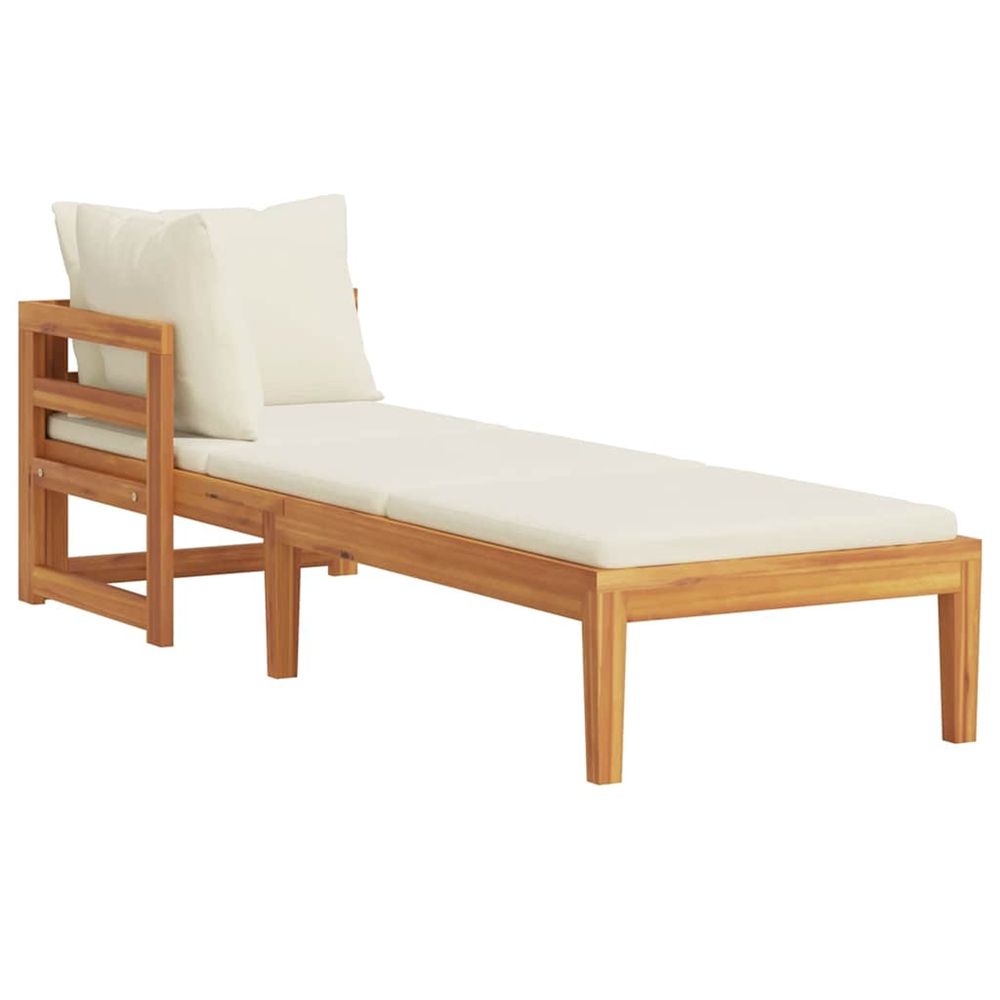 Chaise longue avec 1 accoudoir blanc crème bois d'acacia solide bain de soleil