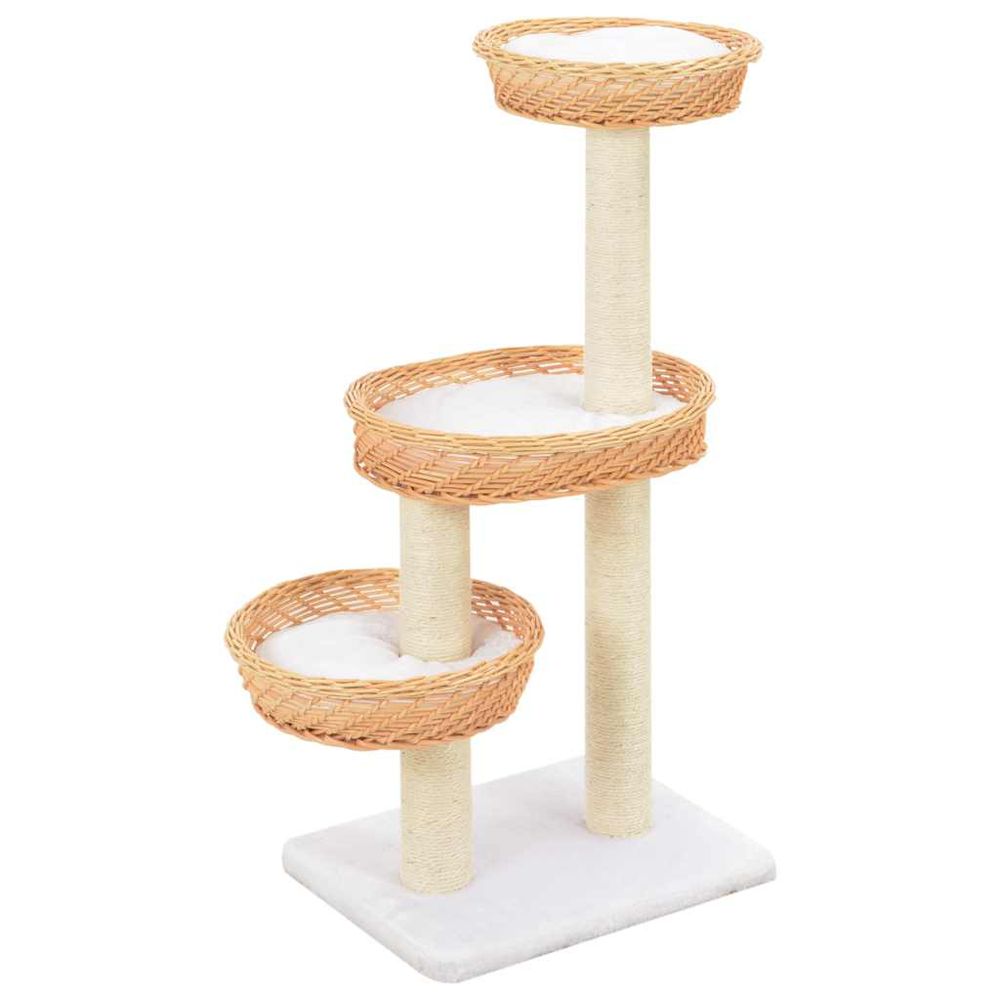 Arbre à chat 85 cm en bois de saule et sisal avec 3 paniers pour intérieur