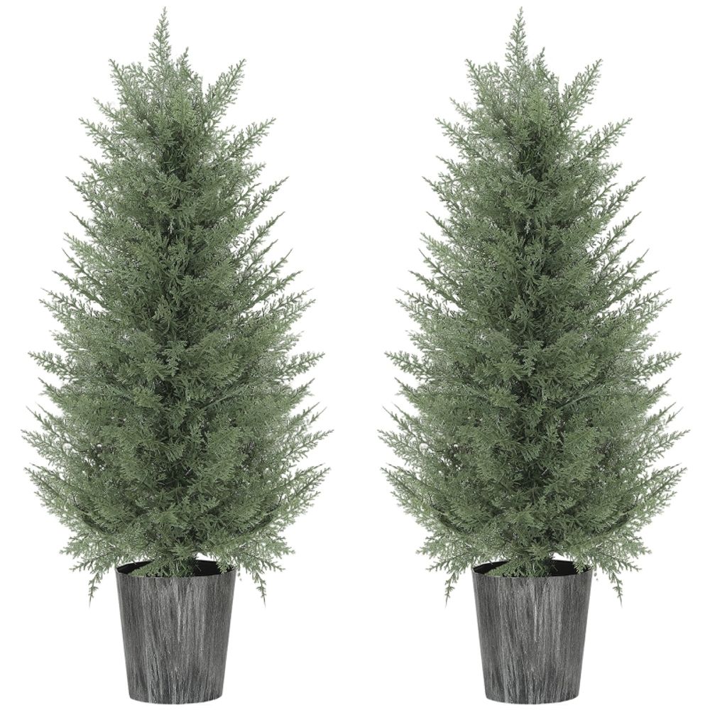 Lot 2 cyprès artificiels plastique décoration intérieur extérieur anti-uv 90cm vert