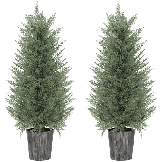Lot 2 cyprès artificiels plastique décoration intérieur extérieur anti-uv 90cm vert