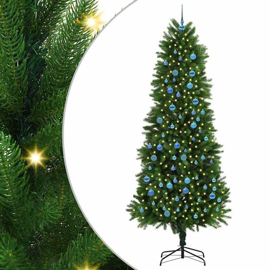 Sapin artificiel lumineux 240 cm vert, décoration complète pour fêtes avec 300 led et boules