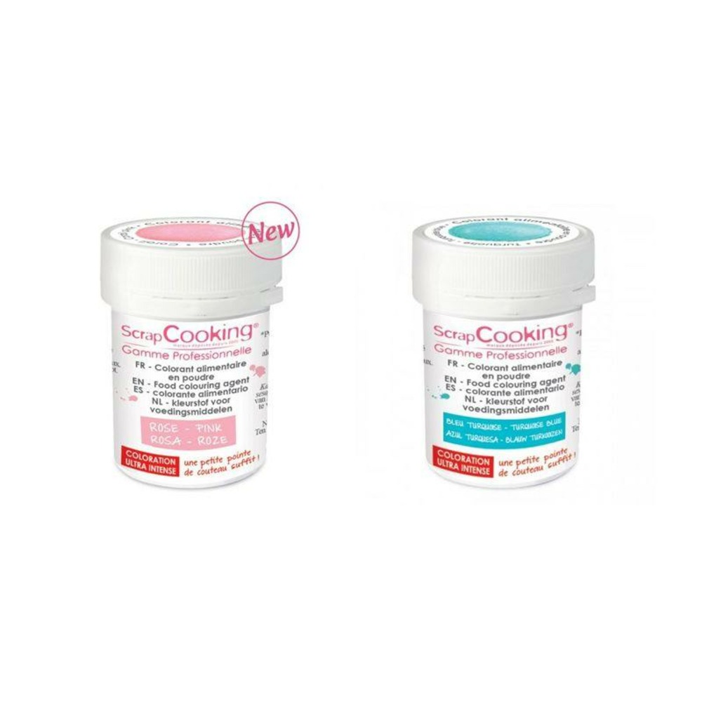 2 colorants alimentaires en poudre - turquoise-rose poudré