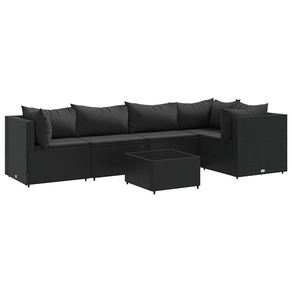 Salon de jardin 6 pcs avec coussins noir résine tressée