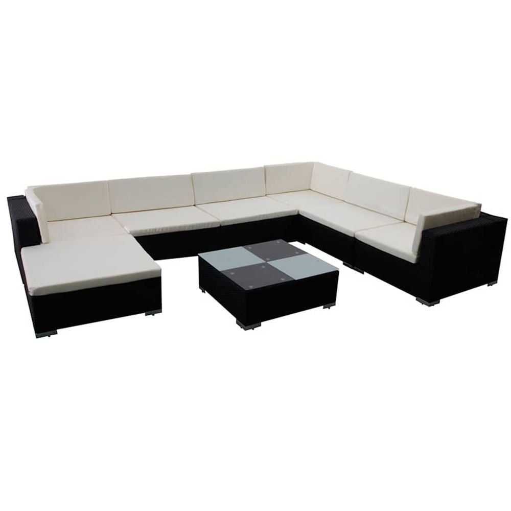 Salon de jardin 8 pcs avec coussins résine tressée noir