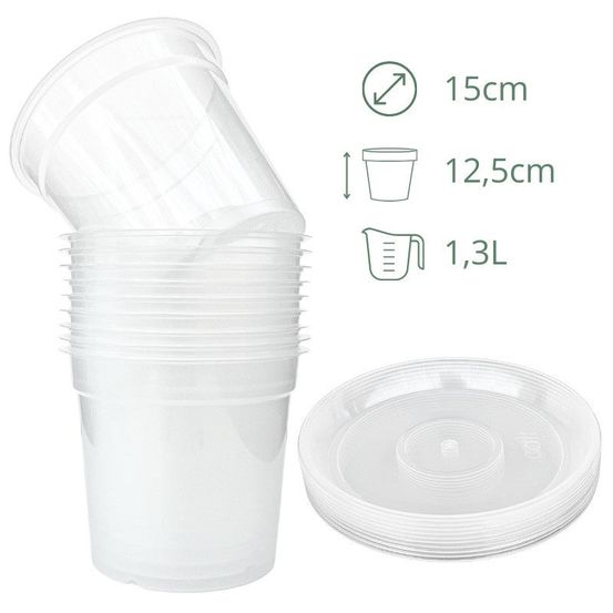 Lot x10 pots transparents - pot de 15cm - pots avec soucoupes adaptées