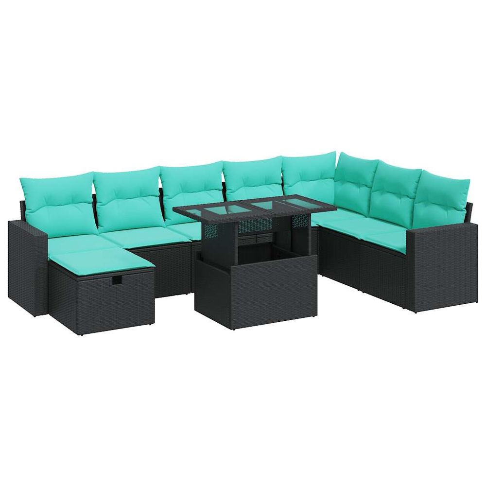 Salon de jardin avec coussins 9 pcs gris résine tressée acacia
