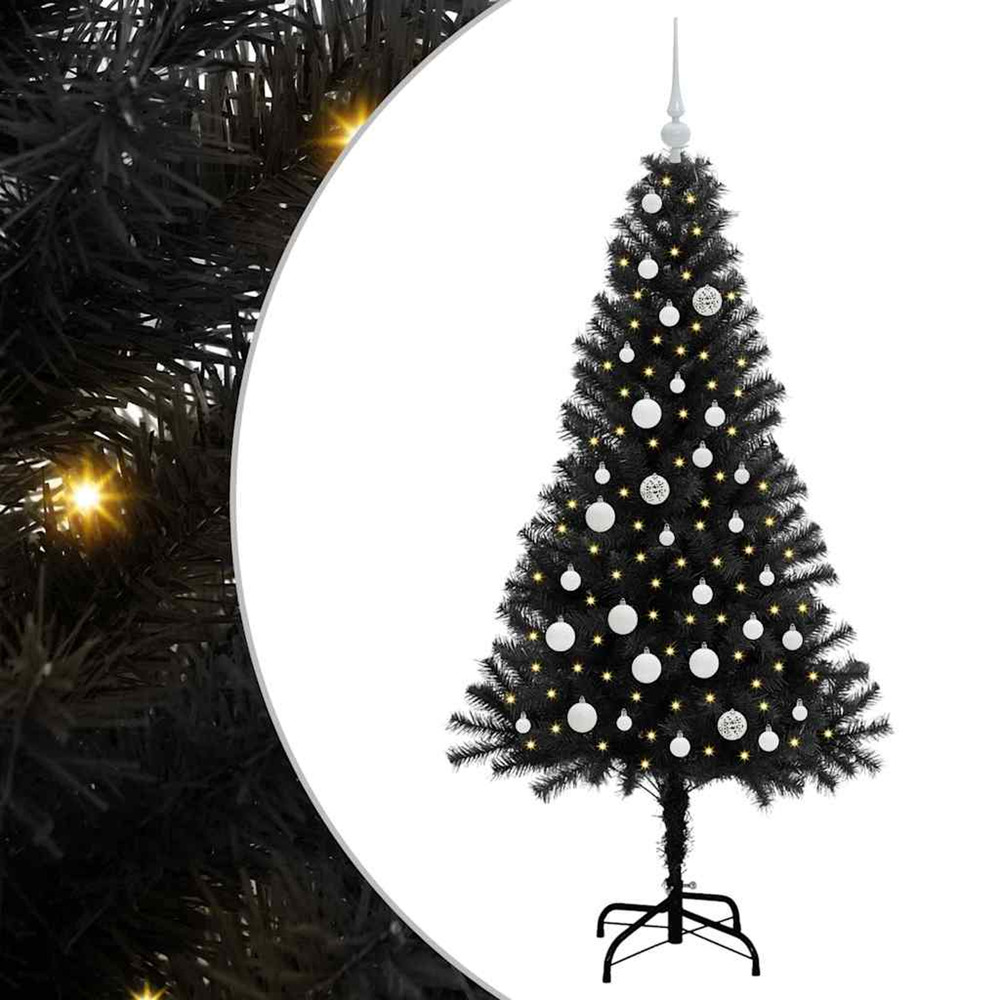 Sapin de noël avec 150 led avec support noir 150 cm pvc
