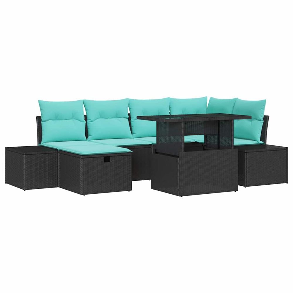 Ensemble de canapé de jardin 7 pc noir polyrotin