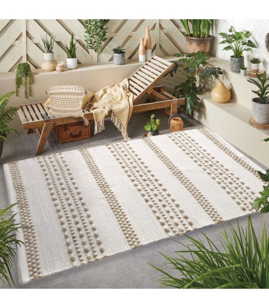 Tapis rectangulaire en coton, effet rayé en jute, écru et naturel, 60x90cm - atout ciel 69013